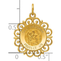 14K Yellow Gold Polished and Satin Saint Christopher Medal Charm with Scalloped Edges - 24mm Length by Oro Pregiato