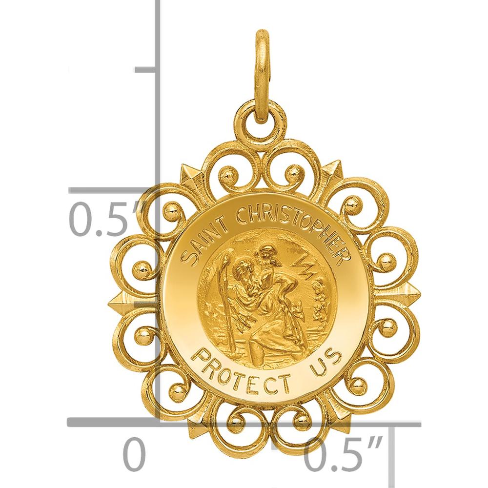 14K Yellow Gold Polished and Satin Saint Christopher Medal Charm with Scalloped Edges - 24mm Length by Oro Pregiato
