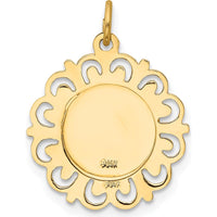 14K Yellow Gold Polished and Satin Saint Christopher Medal Charm with Scalloped Edges - 24mm Length by Oro Pregiato