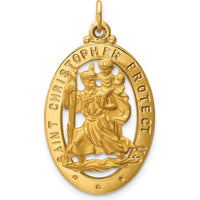 14K Yellow Gold Polished and Satin Saint Christopher Medal Oval Pendant - 31mm Length by Oro Pregiato