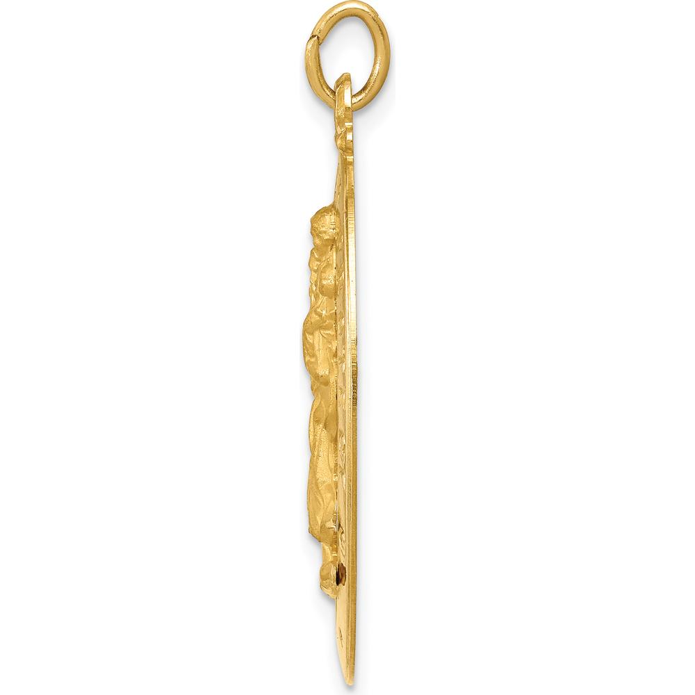14K Yellow Gold Polished and Satin Saint Christopher Medal Oval Pendant - 31mm Length by Oro Pregiato