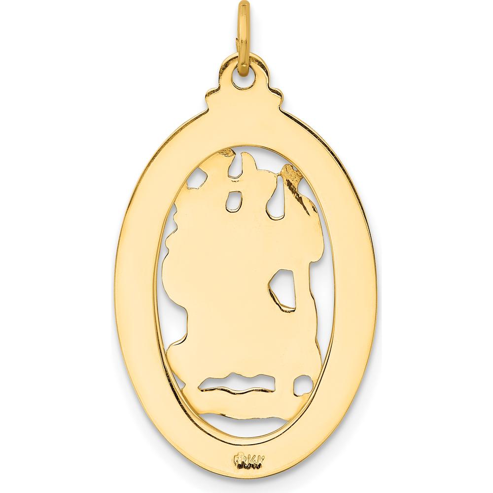 14K Yellow Gold Polished and Satin Saint Christopher Medal Oval Pendant - 31mm Length by Oro Pregiato