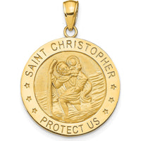 14K Yellow Gold Polished and Satin Saint Christopher Medal Round Pendant with Flat Back - 24.5mm Length by Oro Pregiato