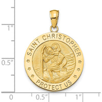 14K Yellow Gold Polished and Satin Saint Christopher Medal Round Pendant with Flat Back - 24.5mm Length by Oro Pregiato