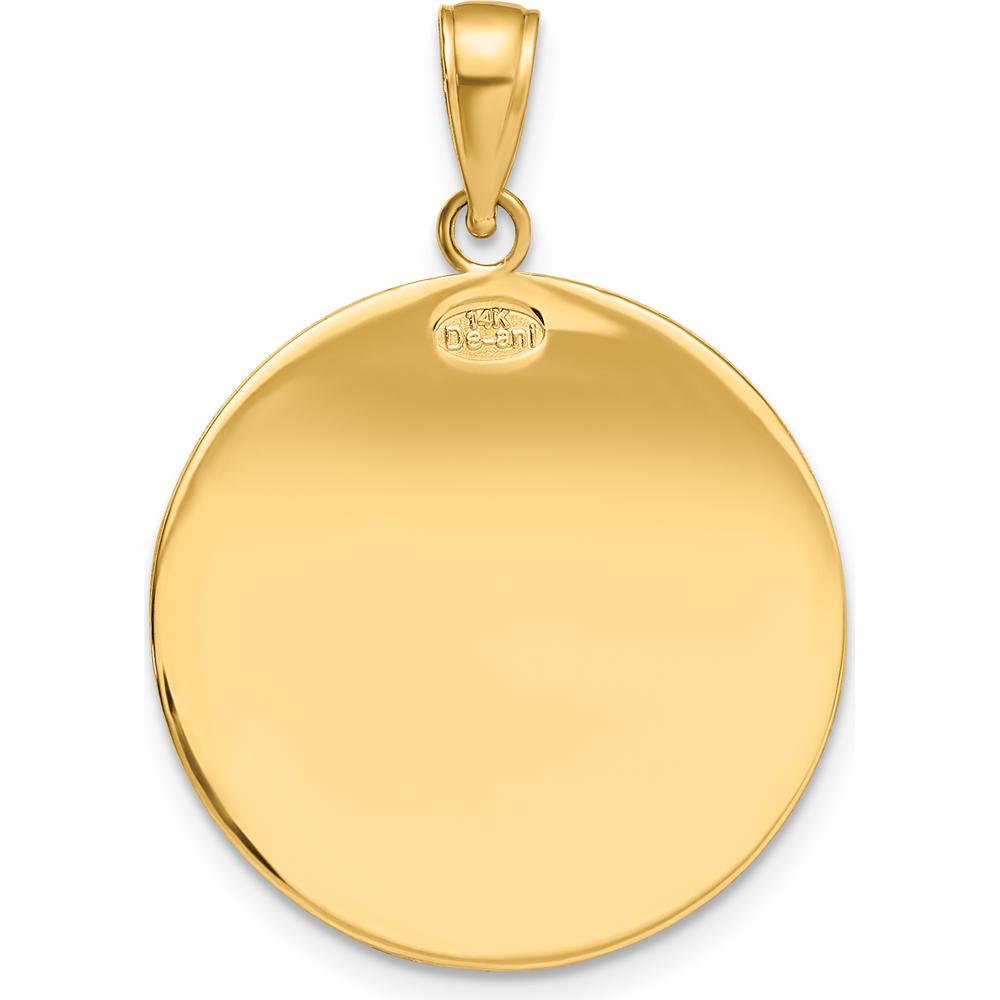 14K Yellow Gold Polished and Satin Saint Christopher Medal Round Pendant with Flat Back - 24.5mm Length by Oro Pregiato