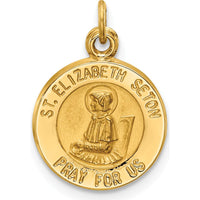 14K Yellow Gold Polished and Satin Saint Elizabeth Seton Round Charm Pendant by Oro Pregiato