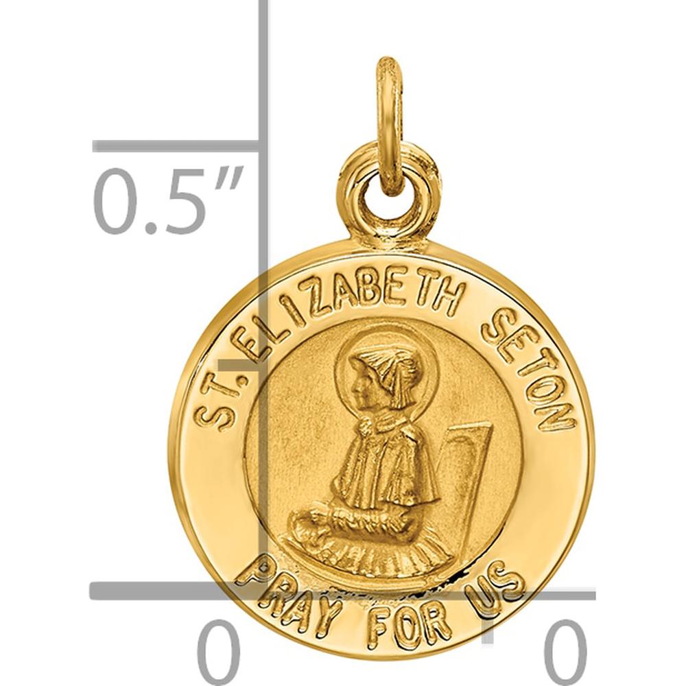 14K Yellow Gold Polished and Satin Saint Elizabeth Seton Round Charm Pendant by Oro Pregiato