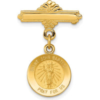 14K Yellow Gold Polished and Satin Saint John the Baptist Medal Pin - 26.5mm x 18mm by Oro Pregiato