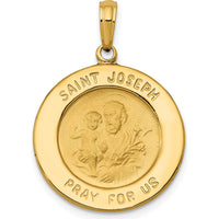 14K Yellow Gold Polished and Satin Saint Joseph Medal Pendant - 27.5mm Length by Oro Pregiato