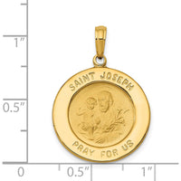 14K Yellow Gold Polished and Satin Saint Joseph Medal Pendant - 27.5mm Length by Oro Pregiato