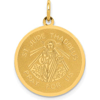 14K Yellow Gold Polished and Satin Saint Jude Thaddeus Disc Charm - Spiritual Pendant by Oro Pregiato