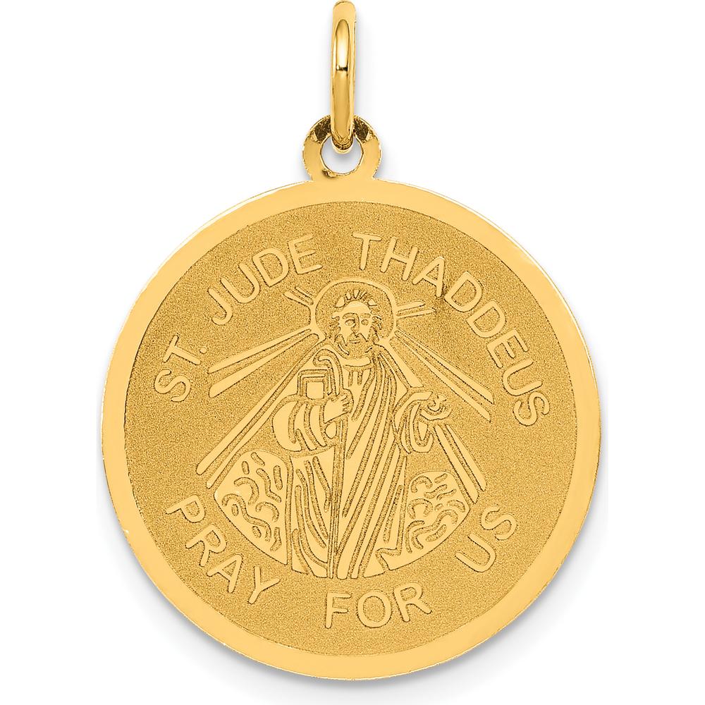 14K Yellow Gold Polished and Satin Saint Jude Thaddeus Disc Charm - Spiritual Pendant by Oro Pregiato