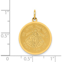 14K Yellow Gold Polished and Satin Saint Jude Thaddeus Disc Charm - Spiritual Pendant by Oro Pregiato