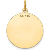 14K Yellow Gold Polished and Satin Saint Jude Thaddeus Disc Charm - Spiritual Pendant by Oro Pregiato