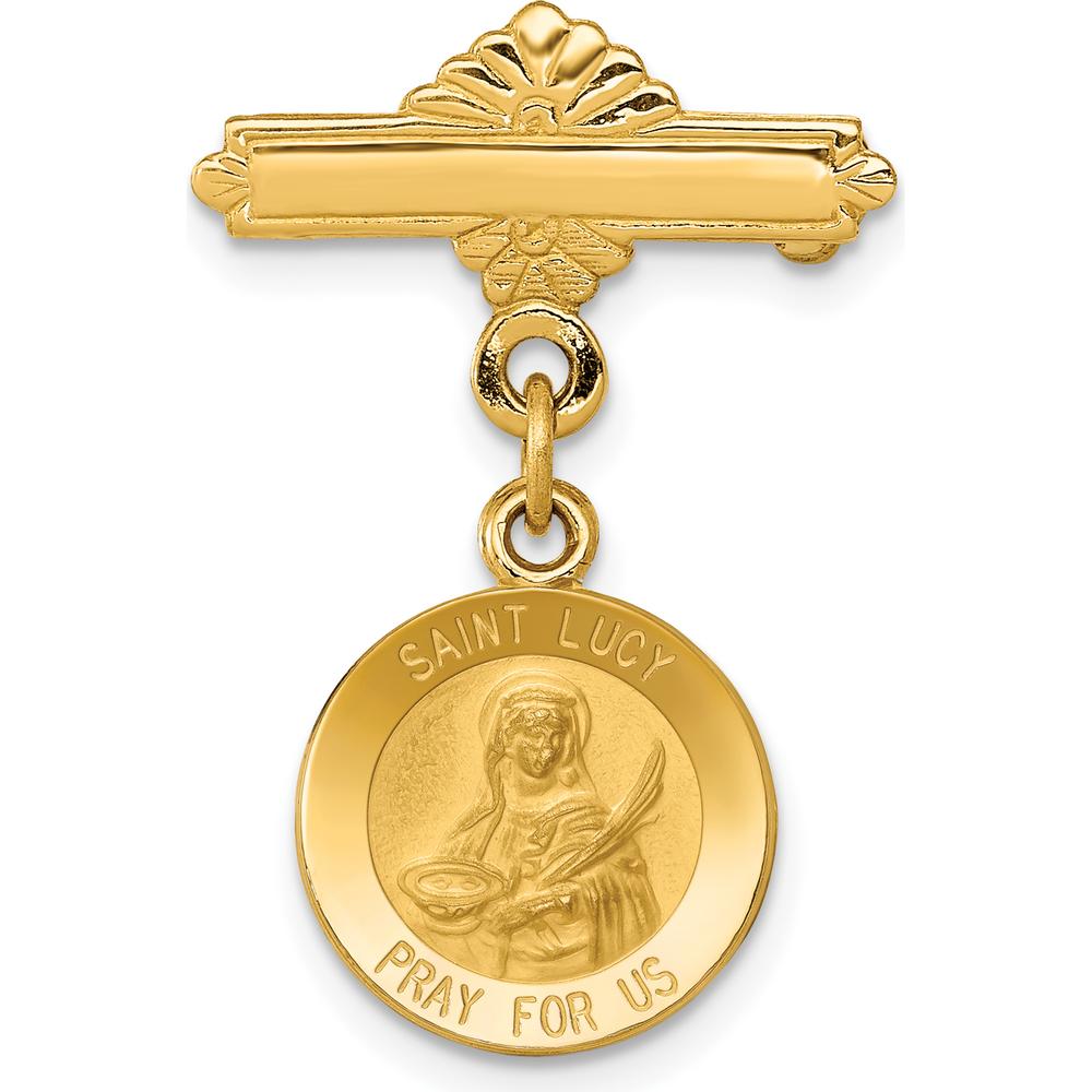 14K Yellow Gold Polished and Satin Saint Lucy Medal Pin by Oro Pregiato