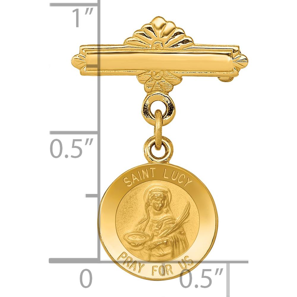 14K Yellow Gold Polished and Satin Saint Lucy Medal Pin by Oro Pregiato