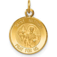 14K Yellow Gold Polished and Satin Saint Matthew Medal Round Charm - 19mm Length by Oro Pregiato