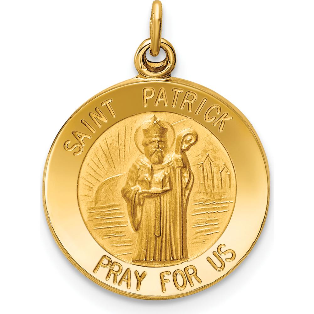 14K Yellow Gold Polished and Satin Saint Patrick Medal Round Charm - 23mm x 15mm by Oro Pregiato