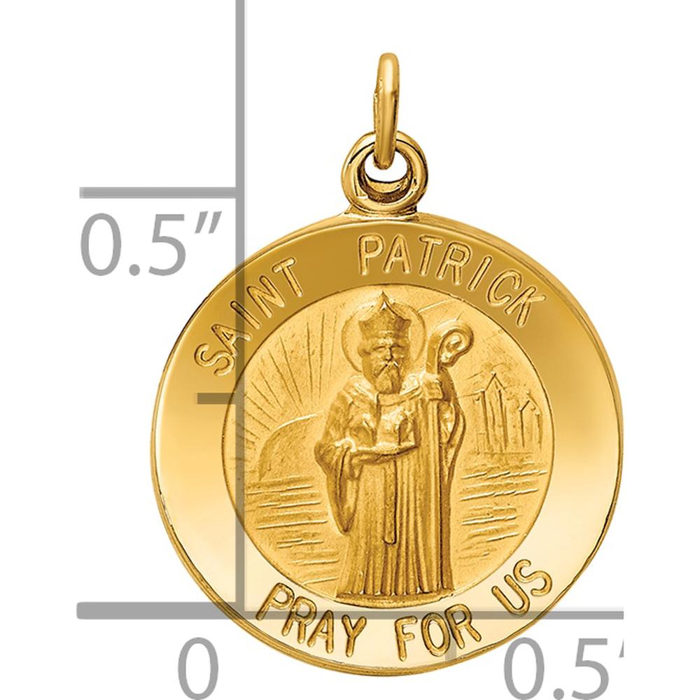 14K Yellow Gold Polished and Satin Saint Patrick Medal Round Charm - 23mm x 15mm by Oro Pregiato