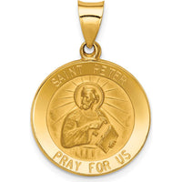 14K Yellow Gold Polished and Satin Saint Peter Medal Round Pendant by Oro Pregiato