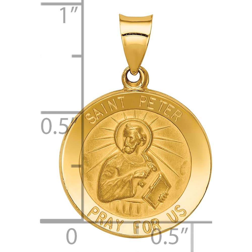 14K Yellow Gold Polished and Satin Saint Peter Medal Round Pendant by Oro Pregiato