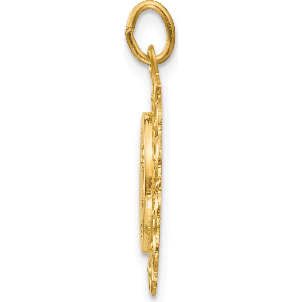 14K Yellow Gold Polished and Satin Saint Theresa Medal Round Pendant with Scalloped Edges - 25mm by Oro Pregiato