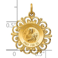 14K Yellow Gold Polished and Satin Saint Theresa Medal Round Pendant with Scalloped Edges - 25mm by Oro Pregiato