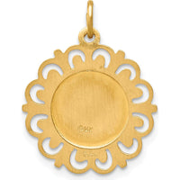 14K Yellow Gold Polished and Satin Saint Theresa Medal Round Pendant with Scalloped Edges - 25mm by Oro Pregiato