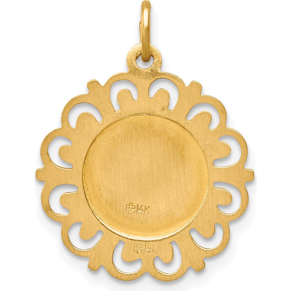 14K Yellow Gold Polished and Satin Saint Theresa Medal Round Pendant with Scalloped Edges - 25mm by Oro Pregiato