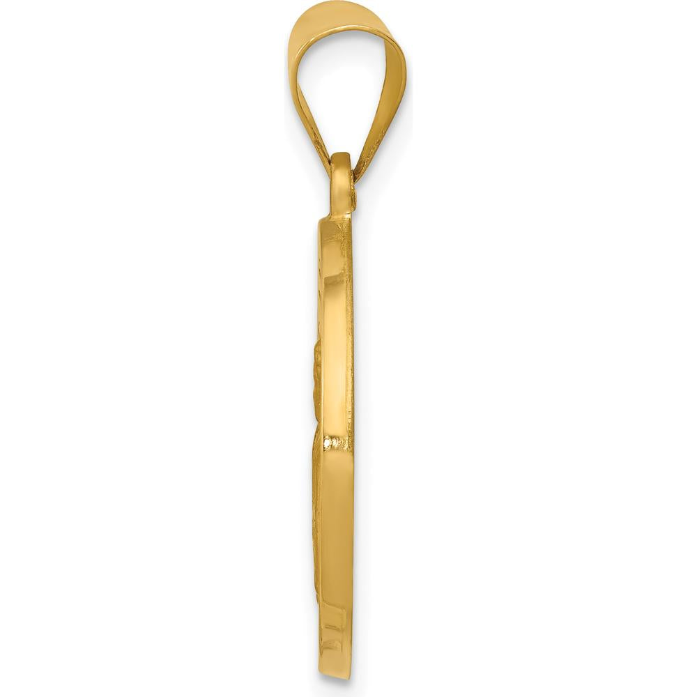 14K Yellow Gold Polished and Satin San Gabriel Medal Round Pendant - Hollow Design by Oro Pregiato