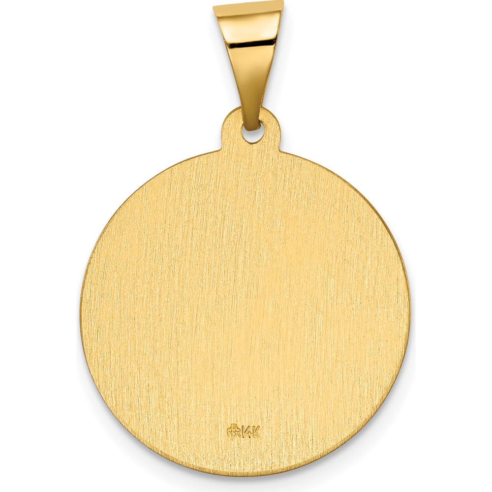 14K Yellow Gold Polished and Satin San Gabriel Medal Round Pendant - Hollow Design by Oro Pregiato
