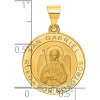 14K Yellow Gold Polished and Satin San Gabriel Medal Round Pendant - Hollow Design by Oro Pregiato