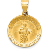 14K Yellow Gold Polished and Satin San Judas Tadeo Medal Pendant - 26.6mm by Oro Pregiato