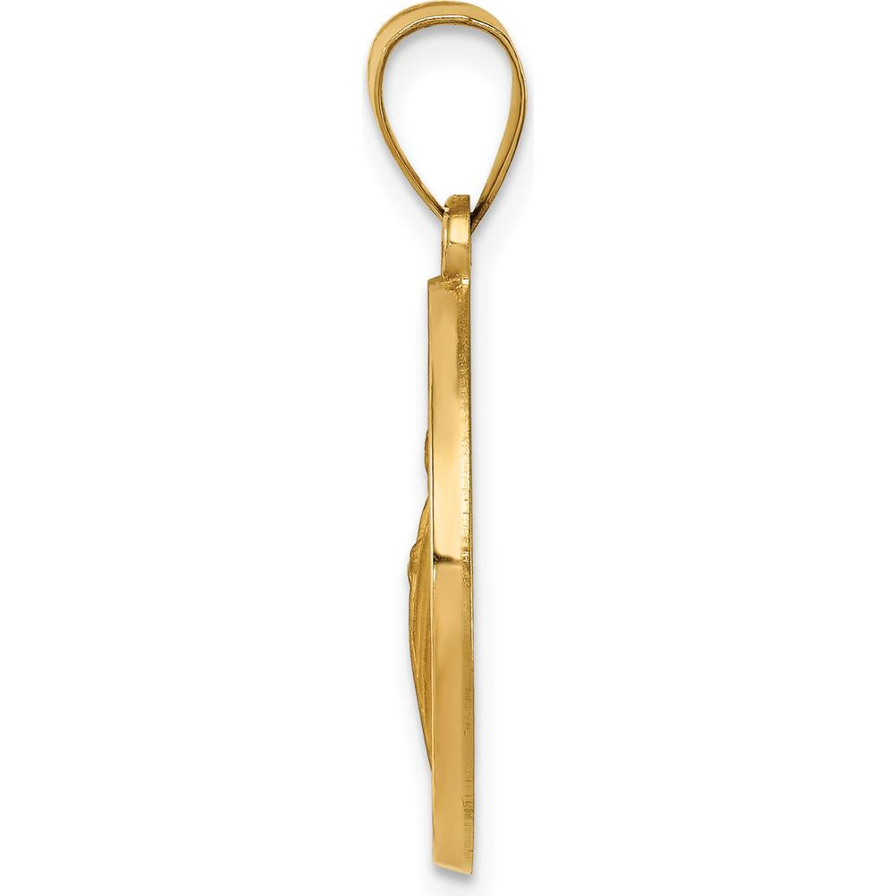 14K Yellow Gold Polished and Satin San Judas Tadeo Medal Pendant - 26.6mm by Oro Pregiato