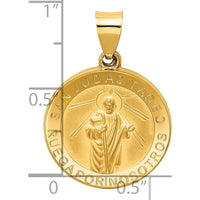14K Yellow Gold Polished and Satin San Judas Tadeo Medal Pendant - 26.6mm by Oro Pregiato