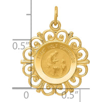 14K Yellow Gold Polished and Satin Scalloped Edge First Holy Communion Medal Charm - 24mm x 19mm by Oro Pregiato