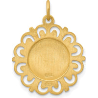 14K Yellow Gold Polished and Satin Scalloped Edge First Holy Communion Medal Charm - 24mm x 19mm by Oro Pregiato