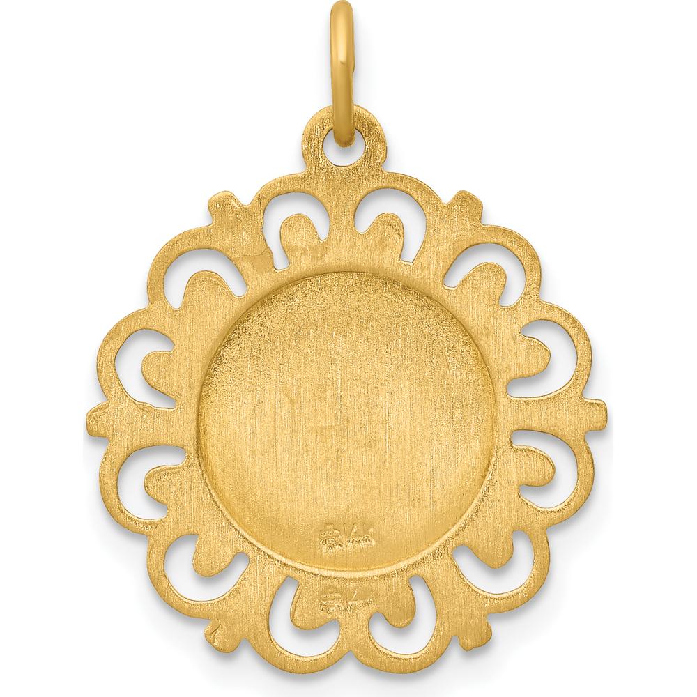 14K Yellow Gold Polished and Satin Scalloped Edge First Holy Communion Medal Charm - 24mm x 19mm by Oro Pregiato