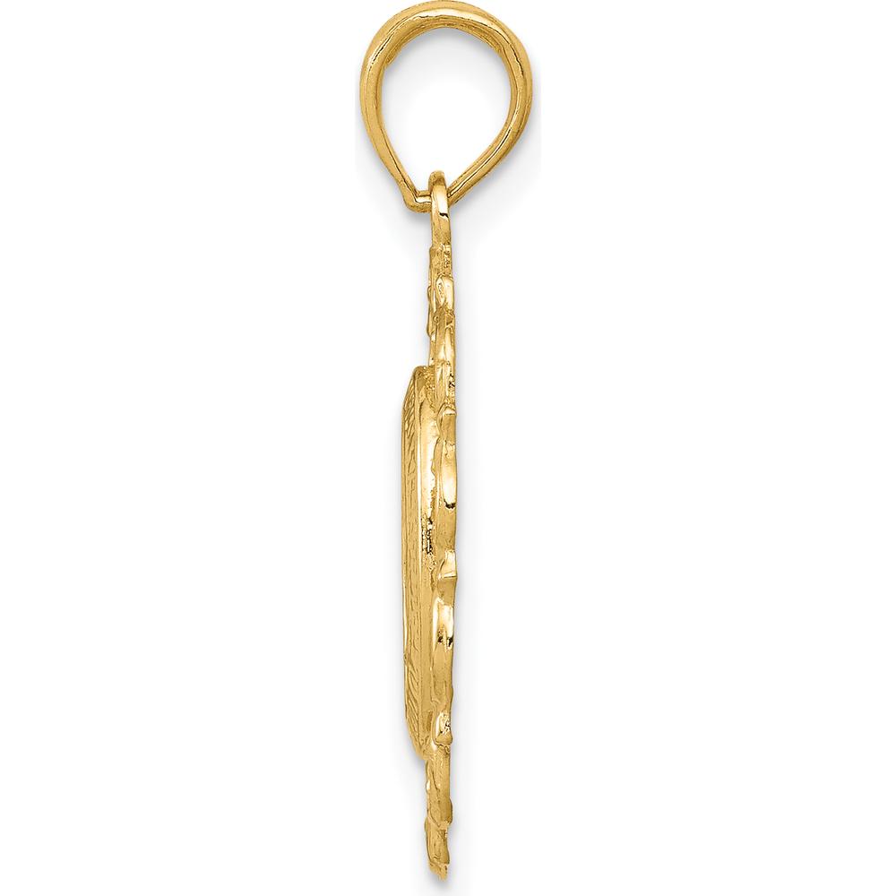 14K Yellow Gold Polished and Satin Scalloped Edge Miraculous Medal Pendant - 21.8mm Length by Oro Pregiato