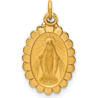 14K Yellow Gold Polished and Satin Scalloped Edge Oval Miraculous Medal Pendant 19.3mm Length by Oro Pregiato