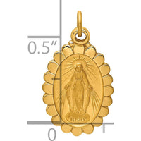 14K Yellow Gold Polished and Satin Scalloped Edge Oval Miraculous Medal Pendant 19.3mm Length by Oro Pregiato