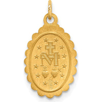 14K Yellow Gold Polished and Satin Scalloped Edge Oval Miraculous Medal Pendant 19.3mm Length by Oro Pregiato