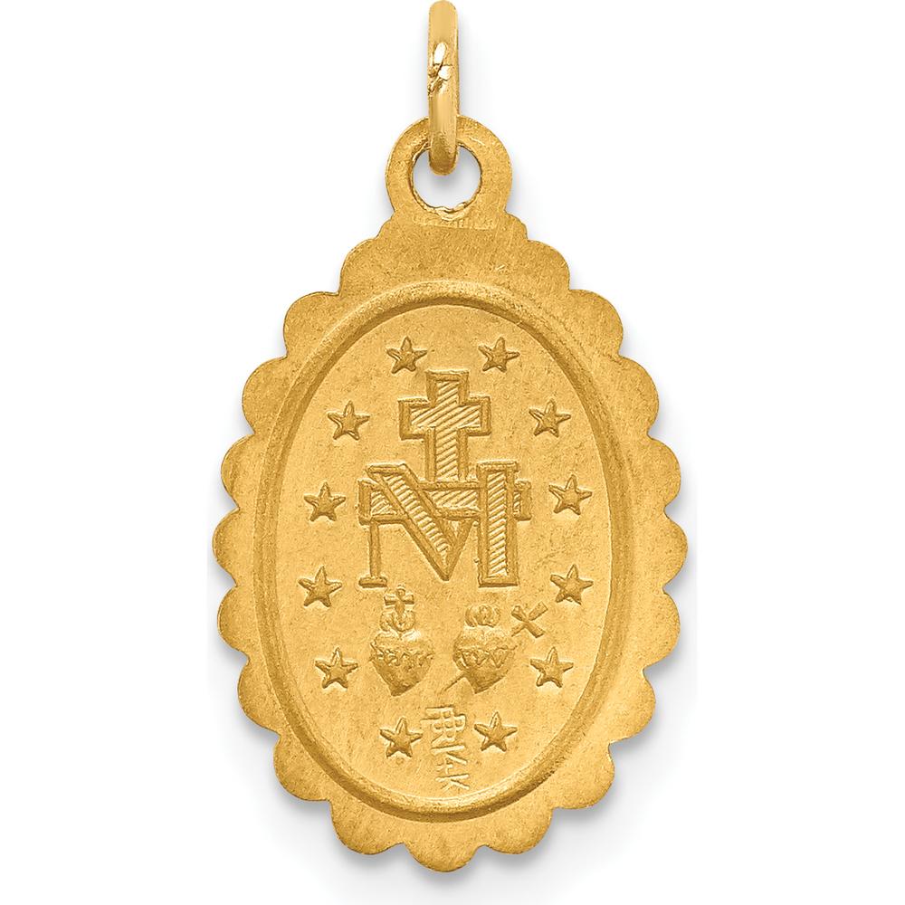 14K Yellow Gold Polished and Satin Scalloped Edge Oval Miraculous Medal Pendant 19.3mm Length by Oro Pregiato