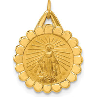 14K Yellow Gold Polished and Satin Small Round Scalloped Miraculous Medal Charm - 20mm by Oro Pregiato
