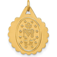 14K Yellow Gold Polished and Satin Small Round Scalloped Miraculous Medal Charm - 20mm by Oro Pregiato