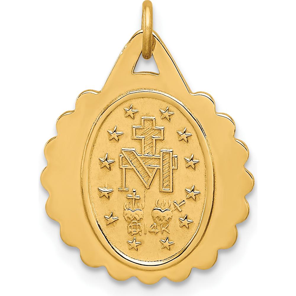 14K Yellow Gold Polished and Satin Small Round Scalloped Miraculous Medal Charm - 20mm by Oro Pregiato