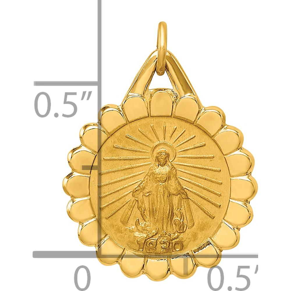 14K Yellow Gold Polished and Satin Small Round Scalloped Miraculous Medal Charm - 20mm by Oro Pregiato