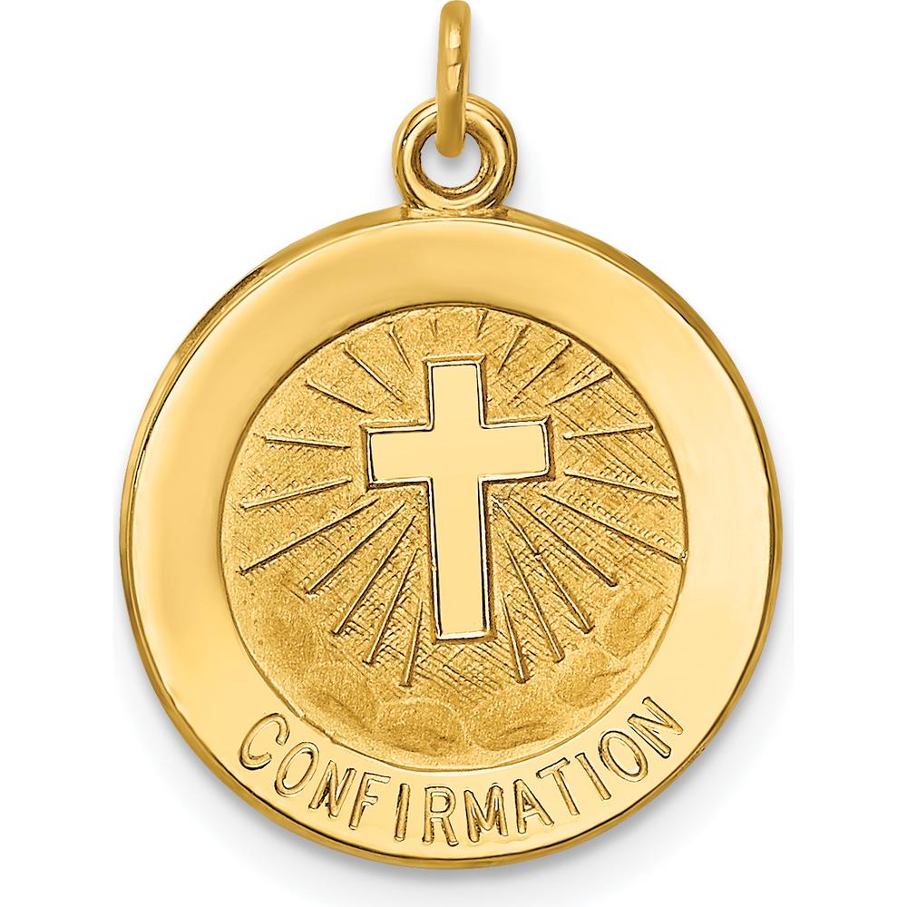 14K Yellow Gold Polished and Satin Solid Confirmation Cross Charm - 20mm by Oro Pregiato