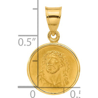 14K Yellow Gold Polished and Satin Solid Face of Jesus Round Pendant - 21.5mm Length by Oro Pregiato