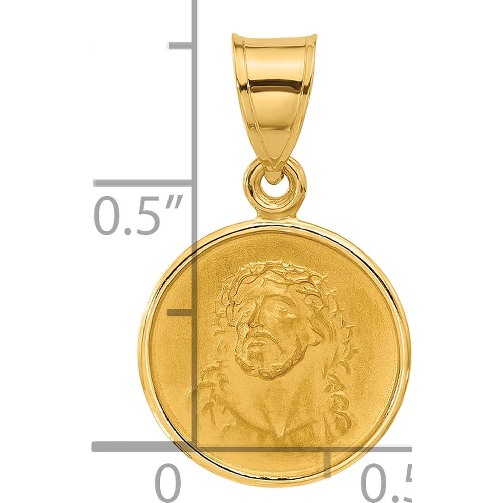14K Yellow Gold Polished and Satin Solid Face of Jesus Round Pendant - 21.5mm Length by Oro Pregiato